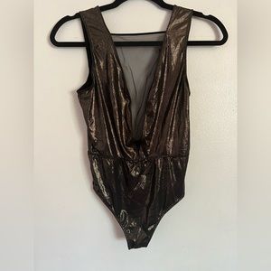 victoria’s secret | black with gold shimmer deep v neck bodysuit